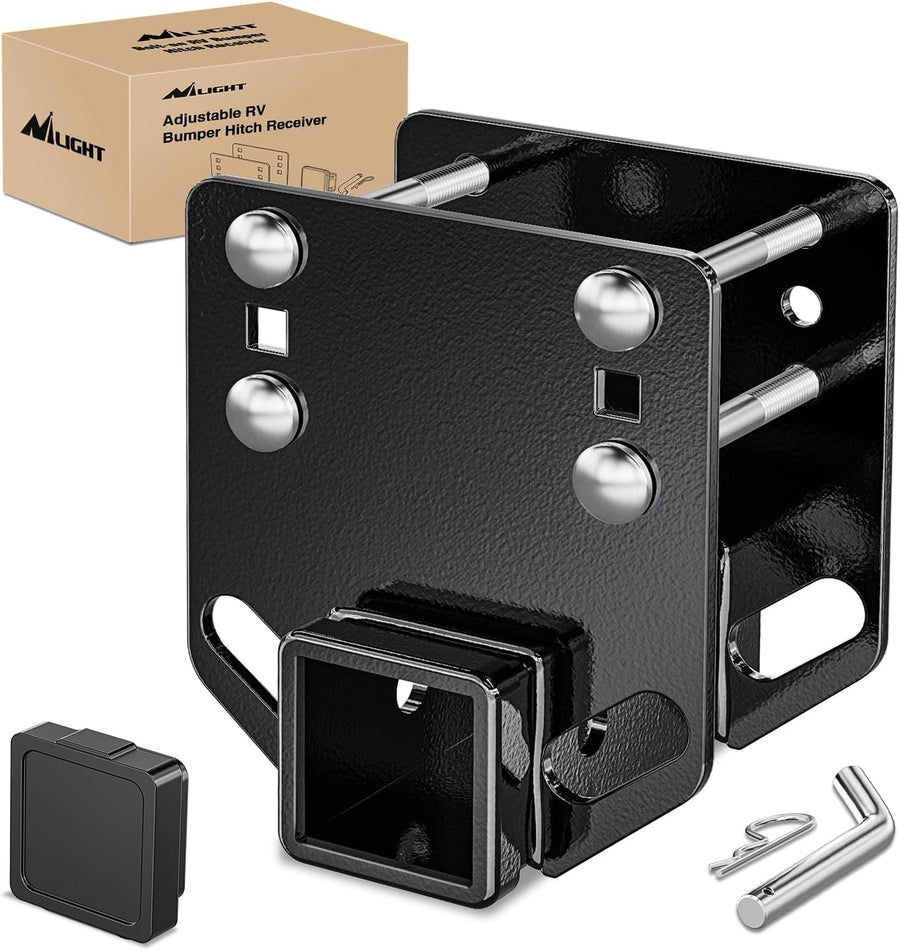 Nilight RV Bumper Hitch Receiver, Height Adjustable Trailer Hitch Adapter, 2 Inch Receiver for RV Bumper, Heavy Duty Steel RV Hitch for Cargo Carrier Bike Rack Trailer Towing Ball Mounts