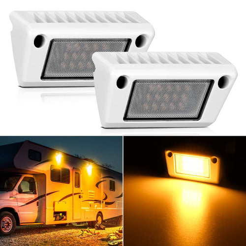 Nilight RV Exterior Light 2PCS 5 Inch Amber Beam Porch Lights White Aluminum