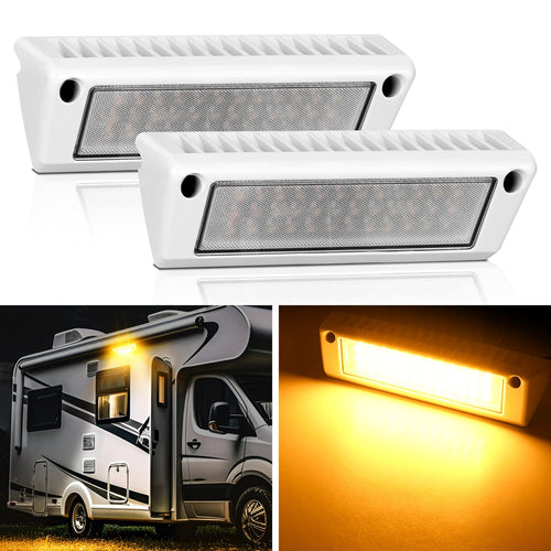 Nilight RV Exterior Light 2PCS 9 Inch Amber Beam Porch Lights White Aluminum