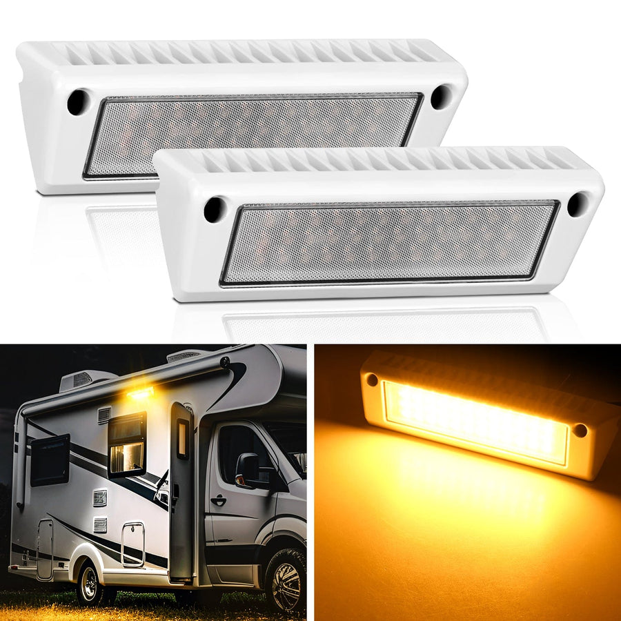 Nilight RV Exterior Light 2PCS 9 Inch Amber Beam Porch Lights White Aluminum