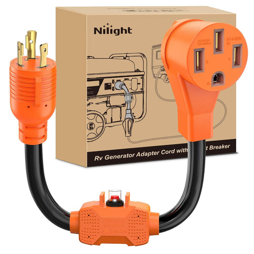 Nilight RV Generator Adapter Cord with Circuit Breaker Overload Protector | 30Amp to 50Amp 3-Prong Twist Lock Male Plug 10 Gauge Wire ETL Listed L5-30P 14-50R 30M/50F for RVs Camper Caravan Van Trailer