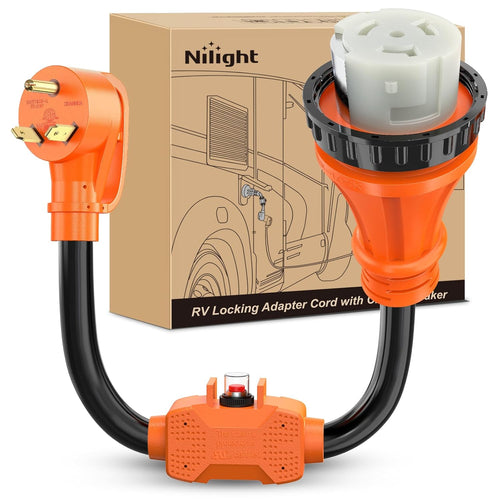 Nilight RV Locking Adapter Cord with Circuit Breaker Overload Protector 30 Amp to 50Amp Dogbone Plug 10 Gauge Wire ETL Listed TT-30P to SS2-50R 30M/50F Weatherproof for RVs Camper Caravan Van Trailer