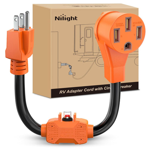 Nilight RV Power Adapter Cord with Circuit Breaker Overload Protector | 15 Amp to 50 Amp 110V Dogbone Plug 10 AWG ETL Listed 5-15P to 14-50R 15M/50F Weatherproof Cord for RV Camper Caravan Van