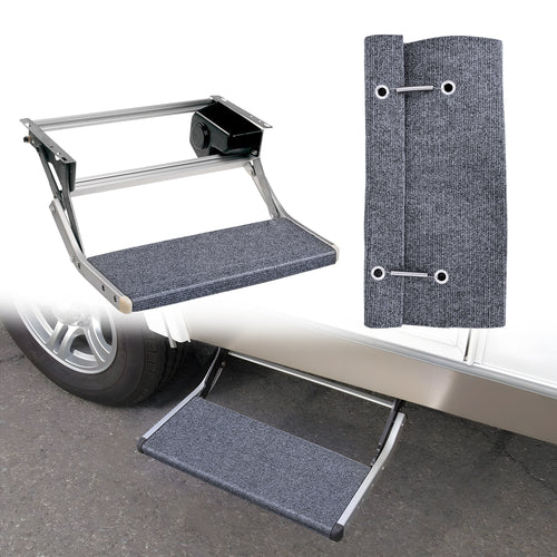 RV Step Covers 1 Pack 18 inch, Fits 8-11Inch Deep Camper Steps Adjustable Wrap Around RV Step Rug with Spring Works on Electrical & Manual RV Stairs Carpet for Camper Trailers Steps Outside, Gray Visit the Nilight Store