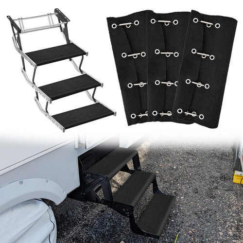 Nilight RV Step Covers 3 Pack 20 inch, Fits 8-10Inch Deep Camper Steps Adjustable Wrap Around RV Step Rug with Spring Works on Electrical & Manual RV Stairs Carpet for Camper Trailers Steps Outside,Black