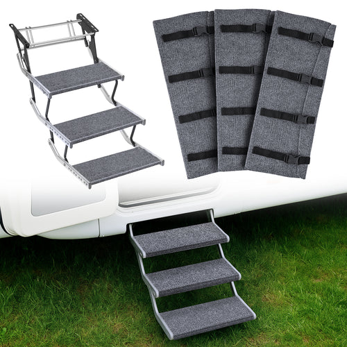 Nilight RV Step Covers 3 Pack 22 inch, Fit 8-11Inch Deep Camper Steps Adjustable Wrap Around RV Step Rug with Snap Fasteners on Electrical & Manual RV Stairs Carpet for Camper Trailers Steps Outside,Gray