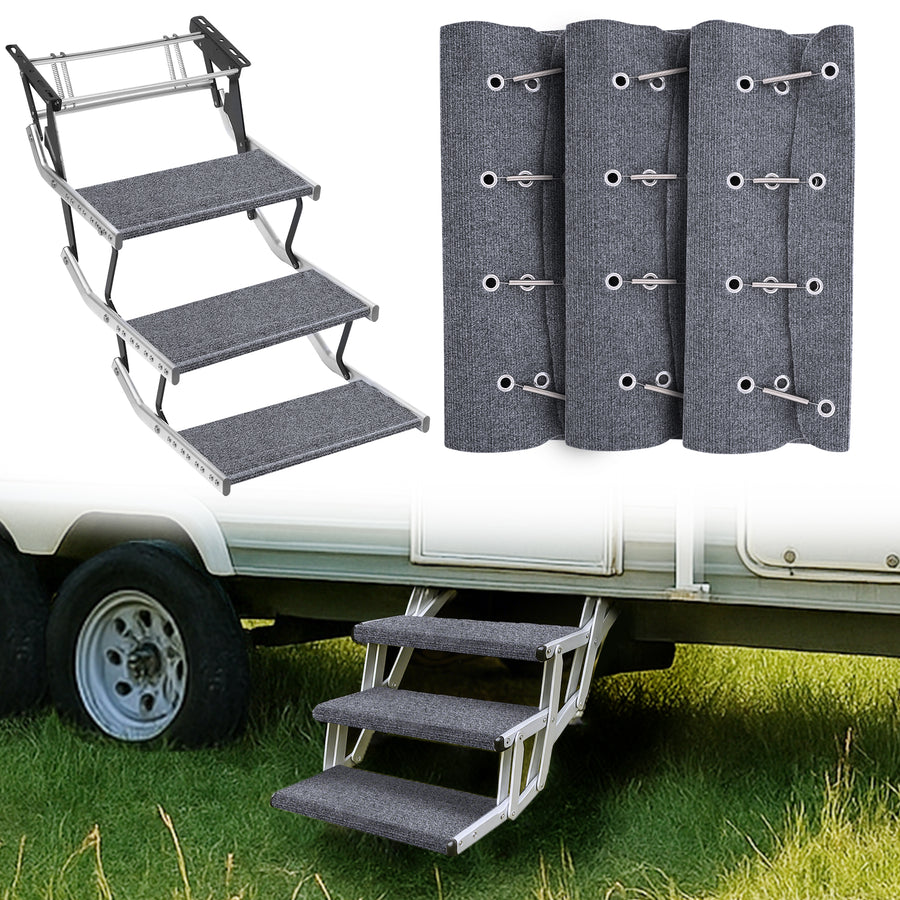 Nilight RV Step Covers 3 Pack 22 inch, Fits 9-11Inch Deep Camper Steps Adjustable Wrap Around RV Step Rug with Spring Works on Electrical & Manual RV Stairs Carpet for Camper Trailers Steps Outside, Gray