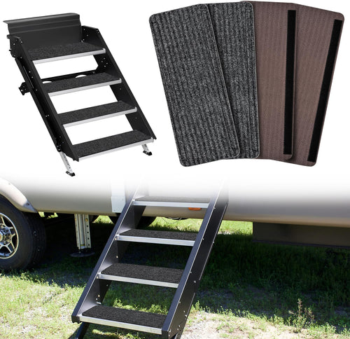 Nilight RV Step Covers 4 Pack 19 x 7.5 inches, Non Slip Camper Stair Cover Rug with Hook & Loop Works on Electrical Manual RV Stairs Carpet Step Rug for Mobile Home Camper Trailers Steps Outside, Gray