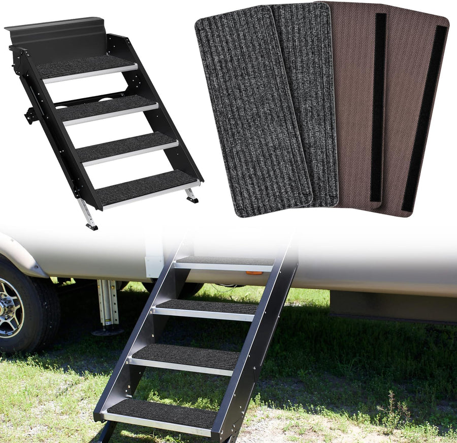 Nilight RV Step Covers 4 Pack 19 x 7.5 inches, Non Slip Camper Stair Cover Rug with Hook & Loop Works on Electrical Manual RV Stairs Carpet Step Rug for Mobile Home Camper Trailers Steps Outside, Gray