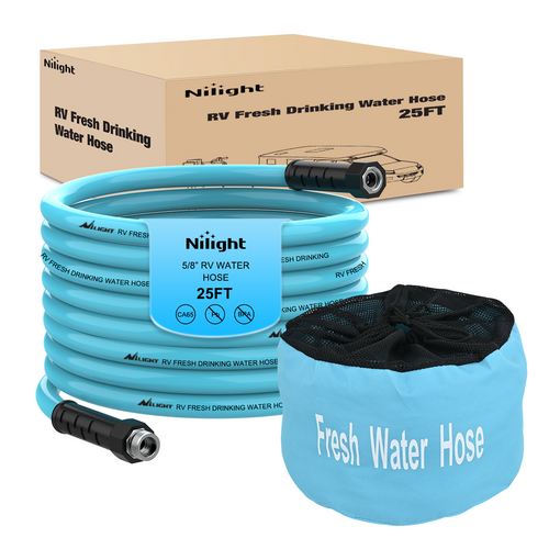 Nilight RV Water Hose 25FT Garden Drinking Hoses with Storage Bag Leakproof Anti-Kink 5/8 Inch Inner Diameter Flexible Lightweight Freshwater Hose for RVs Campers Travel Trailer Boat Car Wash Accessories