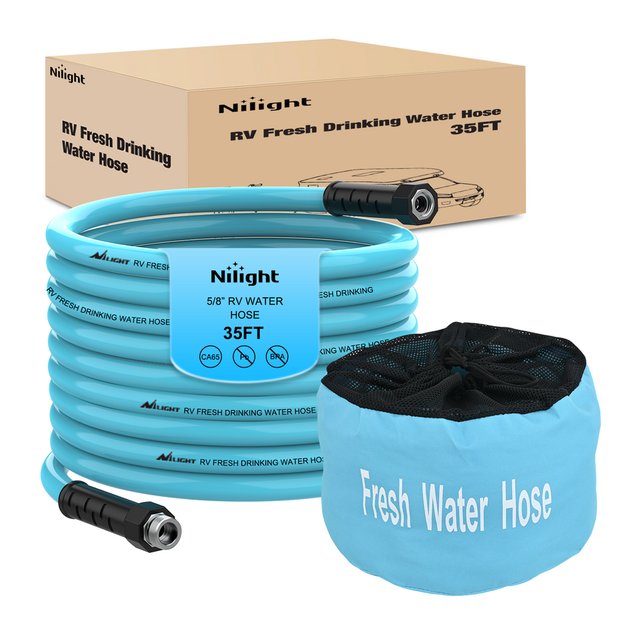 Nilight RV Water Hose 35FT Garden Drinking Hoses with Storage Bag Leakproof Anti-Kink 5/8 Inch Inner Diameter Flexible Lightweight Freshwater Hose for RVs Campers Travel Trailer Boat Car Wash Accessories
