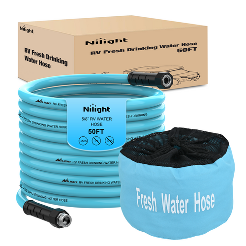 Nilight RV Water Hose 50FT Garden Drinking Hoses with Storage Bag Leakproof Anti-Kink 5/8 Inch Inner Diameter Flexible Lightweight Freshwater Hose for RVs Campers Travel Trailer Boat Car Wash Accessories