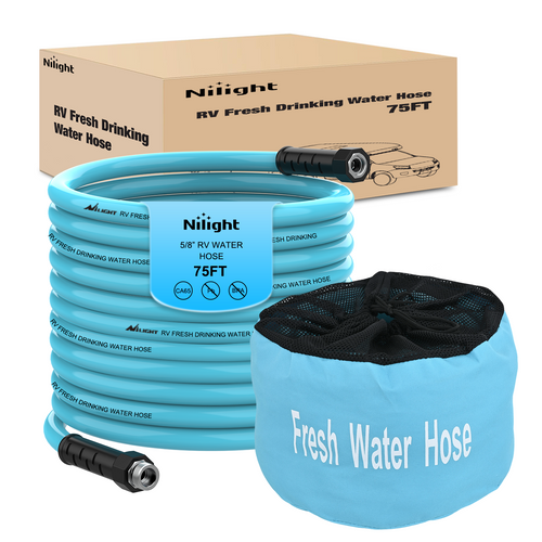 Nilight RV Water Hose 75FT Garden Drinking Hoses with Storage Bag Leakproof Anti-Kink 5/8 Inch Inner Diameter Flexible Lightweight Freshwater Hose for RVs Campers Travel Trailer Boat Car Wash Accessories