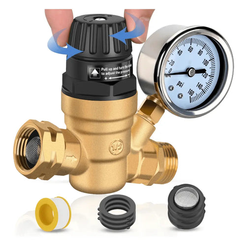 Nilight RV Water Pressure Regulator Handwheel Adjustment Oil Filled Gauge