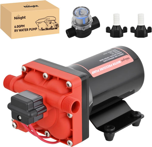 Nilight RV Water Pump 12v Diaphragm Pump 6.0 GPM 70 PSI with Pressure Switch & Strainer 12 Volt DC Heavy Duty Camper RV Pump Upgrade Self-Priming Low Noice for RV Marine Yacht Caravan Camper Trailer