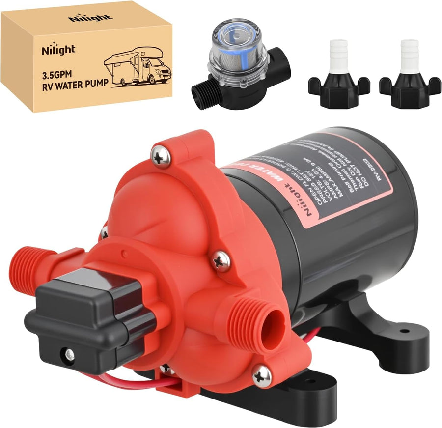 Nilight RV Water Pump, 12v Water Pump 3.5 GPM 45 PSI with Pressure Switch and Strainer Heavy Duty Diaphragm Pump 12 Volt DC Upgrade Self-Priming Low Noice for RV Marine Yacht Caravan Camper Trailer