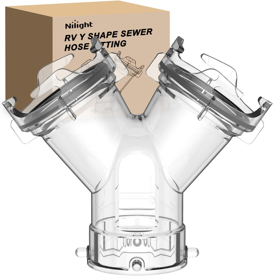 Nilight RV Wye Sewer Hose Fittings Y Connector Clear Leak-Proof Connection with Built in Gasket Odor-Tight Seal Twist Bayonet Design RV Y Sewer Hose Splitter 2 Way Adapter for Campers Travel Trailers