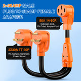 Nilight RV Y Splitter Adapter Cord 30 Amp to 50 Amp TT-30P Male Plug to 14-50R Female Receptacle Heavy Duty Electrical STW Wire Waterproof Cord for RV Camper Van Trailer, view 2