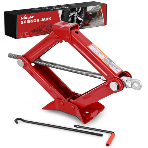 Nilight Scissor Jack for Car 1.5 Ton (3307 lbs), Heavy Duty Steel Scissor Lift Jack Car Kit with Crank Handle for Sedan SUV MPV Tire Changing, 3.18 Inch-13.6 Inch Lifting Range Portable Small Jack, Red