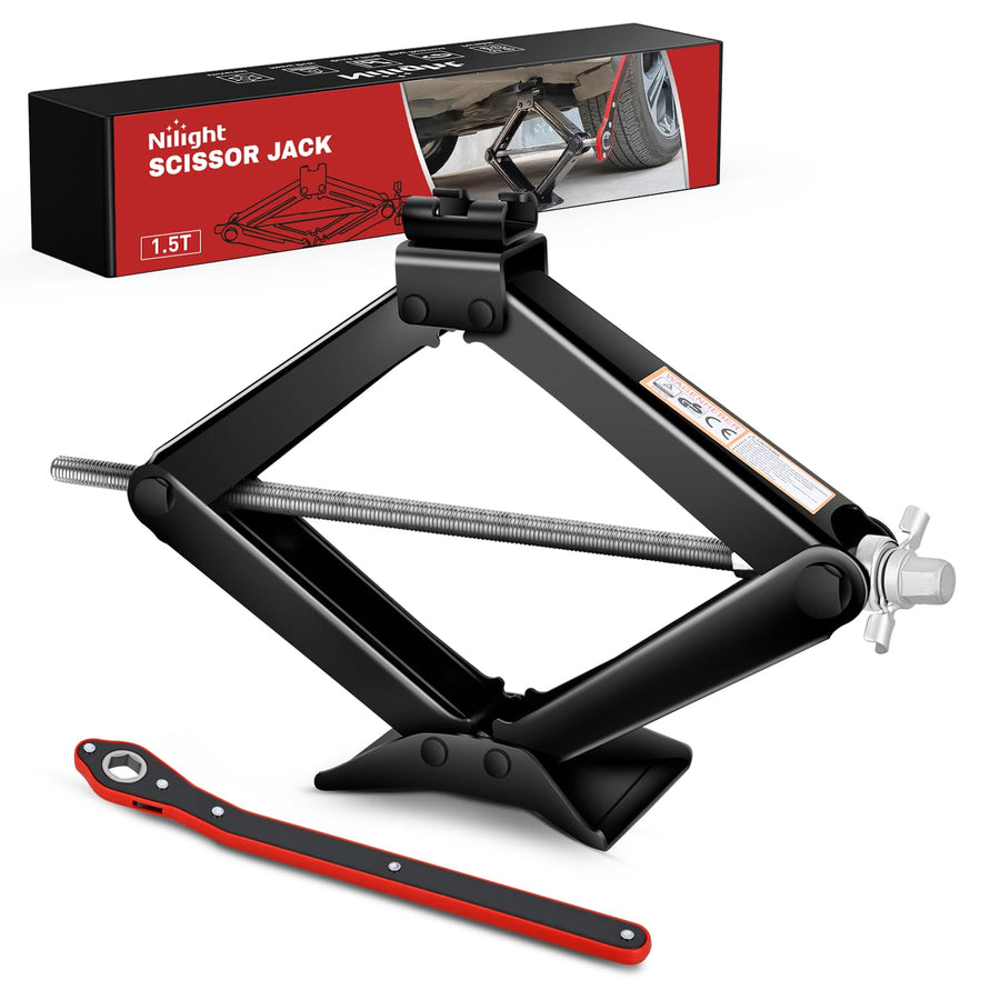 Nilight Scissor Jack for Car 1.5 Ton(3307 lbs), Heavy Duty Steel Scissor Lift Jack Car Kit with Ratchet Wrench for Sedan SUV MPV Tire Changing, 3.9 Inch-13.6 Inch Lifting Range Portable Small Jack Black