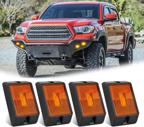 Nilight Side Marker Light 4PCS Square 3LED Amber Front Rear Indicator Clearance Lights Reflective Lens Surface Mounted Waterproof for 12V Truck Trailer Boat RV