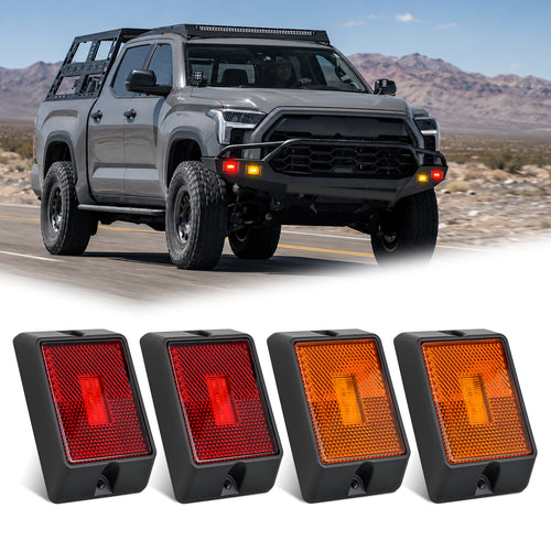 Nilight Side Marker Light 4PCS Square 3LED Red Amber Front Rear Clearance Indicator Lights Reflective Lens Surface Mounted Waterproof for 12V Truck Trailer RV Boat