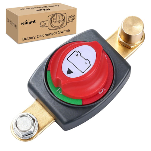 Nilight Side Post Battery Disconnect Switch with Adapter Negative | 12V-48V 275A Marine Battery Kill Switch ON OFF Negative Power Cut Shut Off for Boat Car RV