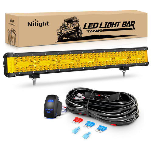 Nilight Side Shooter LED Light Bar 20 Inch Triple Row Spot Flood Combo Yellow Beam Lighting with 5Pin Rocker Switch Wiring Harness Kit for Off-Road Light on Truck SUV ATV UTV
