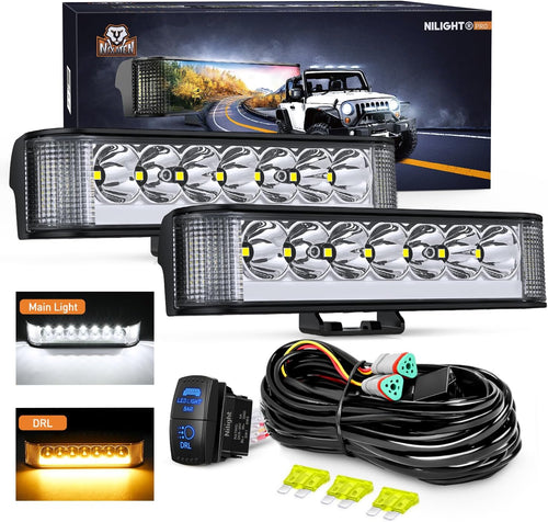 Nilight Side Shooter LED Light Pods with Amber DRL 6.5 Inch 2089LM Spot Flood Combo Offroad Driving Auxiliary Lights w/ 16AWG Wiring Kit for Truck ATV UTV Jeep