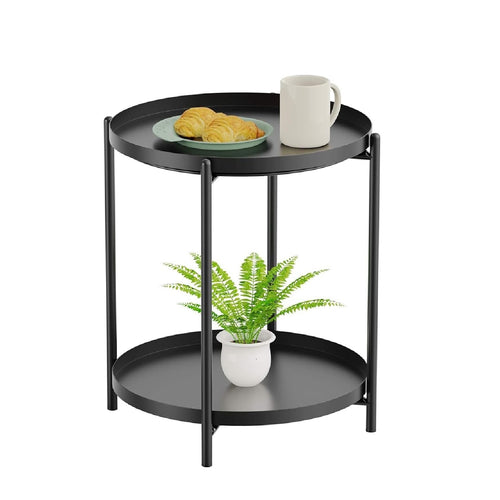 Nilight Side Table, End Table Metal Small Table Indoor Outdoor & Snack Bedside Table Sofa Side Snack Table Accent Coffee Table Living Room Bedroom Balcony 2 Layer (Black)