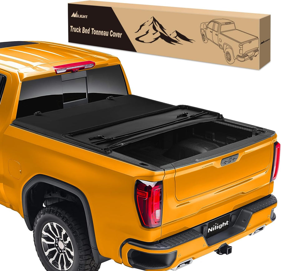 Nilight Soft Tri-fold Truck Bed Tonneau Cover Compatible with Chevy Silverado 1500/GMC Sierra 1500 2014 2015 2016 2017 2018 2019 2020 2021 2022 2023 2024 2025, 6.7ft
