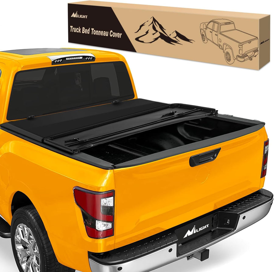 Nilight Soft Tri-Fold Truck Bed Tonneau Cover for Nissan Titan 2004-2014 5.5ft Bed with Track System, Waterproof Low Profile PVC Pickup Bed Cover