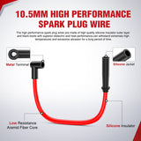 Nilight Spark Plug Wire 10.5 mm Straight Boots High Performance Ignition Wire Compatible with Chevy SBC BBC 305 350 454 Electronic V8 Engine with HEI Distributor, view 3