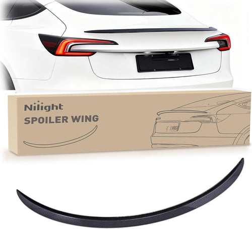 Nilight Spoiler Fit for Tesla Model 3 Highland 2024 Spoilers for Cars Rear Spoiler Wing Sporty Rear Trunk Lip Exterior Accessories No-Drill Installation ABS Carbon Fiber Pattern, Glossy Black