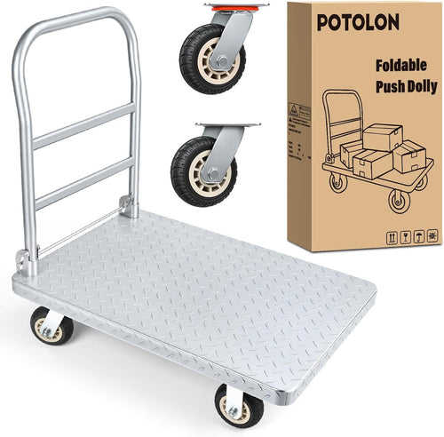 Nilight Stainless Steel Platform Cart 1320 lbs Heavy Duty Flatbed Push Dolly with 5 Inch Rubber Wheels 36 x 24 Inch Platform Truck for Warehouse Industrial Use Black