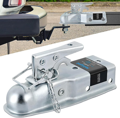 Nilight Straight Trailer Coupler with Safety Latch&Chain for 1-7/8 Inch Hitch Ball, 2-1/2 Inch Channel,2000 LBS,Heavy Duty Trailler Tongue Coupler for Station Wagon, Truck, Bolted&Welded Installation