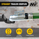 Nilight Straight Trailer Coupler with Security Latch&Chain for 2-Inch Hitch Ball, 2-Inch Channel,3500 LBS,Heavy Duty Trailler Tongue Coupler for Station Wagon, Truck, Bolted & Welded Installation, view 2