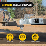 Nilight Straight Trailer Coupler with Security Latch&Chain for 2-Inch Hitch Ball, 3-Inch Channel,3500 LBS,Heavy Duty Trailler Tongue Coupler for Station Wagon, Truck, Bolted & Welded Installation, view 2