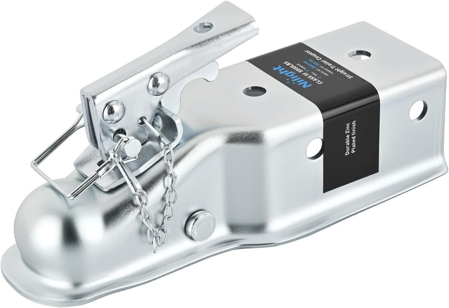 Nilight Straight Trailer Coupler with Security Latch&Chain for 2-Inch Hitch Ball, 3-Inch Channel,5000 LBS,Heavy Duty Trailler Tongue Coupler for Station Wagon, Truck, Bolted & Welded Installation