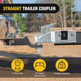 Nilight Straight Trailer Coupler with Security Latch&Chain for 2-Inch Hitch Ball, 3-Inch Channel,5000 LBS,Heavy Duty Trailler Tongue Coupler for Station Wagon, Truck, Bolted & Welded Installation, view 2