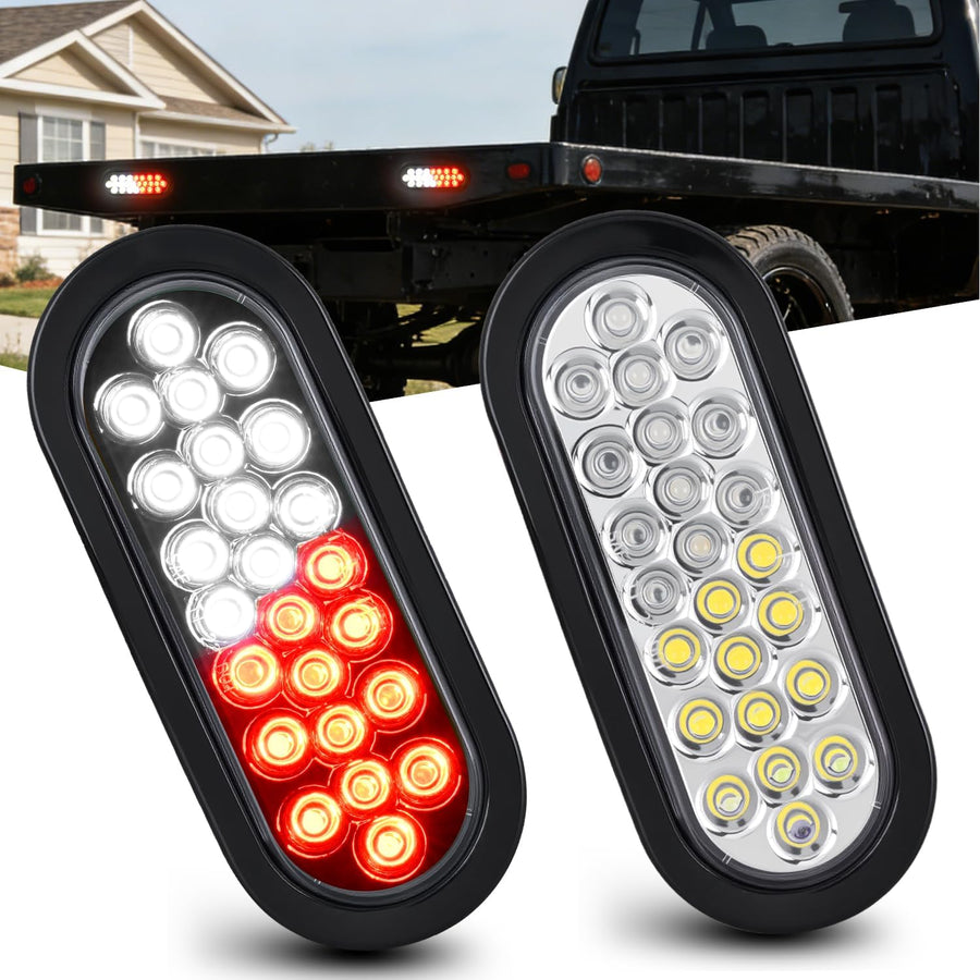 Nilight Strobe Light 2PCS 6Inch Oval 24 LED Red White Recessed Rubber Grommet Marker Clearance Road Flare Emergency Warning Lights IP67 Waterproof for Trailer Truck Pickup Camper RV Boat