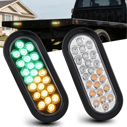 Nilight Strobe Lights 2PCS 6Inch Oval 24LED Amber Green Warning | Recessed Rubber Grommet IP67 Waterproof Marker Clearance Road Flare Emergency Lights for Trailer Truck Pickup Camper RV Boat