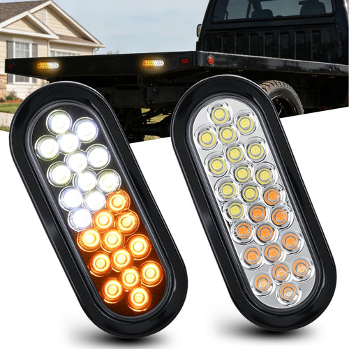 Nilight Strobe Lights 2PCS 6Inch Oval 24LED Amber White Warning | Recessed Rubber Grommet IP67 Waterproof Marker Clearance Road Flare Emergency Lights for Trailer Truck Pickup Camper RV Boat