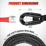 Nilight Synthetic Winch Rope, 3/8 Inch x 82 FT 25000 Ibs Winch Line Replacement for ATV UTV 4WD Off-Road Vehicle Jeep SUV Truck Winch Cable Accessory with Red Jacket Rope and Protective Sleeve, Black, view 3