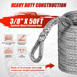 Nilight Synthetic Winch Rope Extension 3/8 Inch x 50 Feet 25,000 Lbs ATV Winch Extension Cable Replacement Tow Ropes Line for Off Road Vehicle Polaris ATV UTV Truck SUV Jeep, Grey, view 2