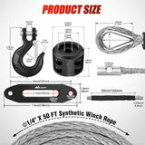 Nilight Synthetic Winch Rope Kit, 1/4 Inch x 50 Feet Winch Line Cable for ATV UTV Offroad, 10000 lbs Gray Winch Cable Ropes with Winch Fairlead+ Forged 35000lb Winch Hook+ Rubber Stopper Safety Strap, view 2