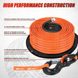 Nilight Synthetic Winch Rope Kit 3/8 Inch X 92 Inch 25000 lb with Black Jacket Rope Protective Sleeve Forged 35000lb Winch Hook Safety Strap Winch Cable Line for OffRoad Vehicle Recovery Truck SUV ATV, Orange, view 2