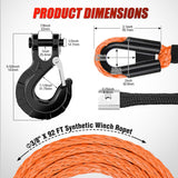 Nilight Synthetic Winch Rope Kit 3/8 Inch X 92 Inch 25000 lb with Black Jacket Rope Protective Sleeve Forged 35000lb Winch Hook Safety Strap Winch Cable Line for OffRoad Vehicle Recovery Truck SUV ATV, Orange, view 3