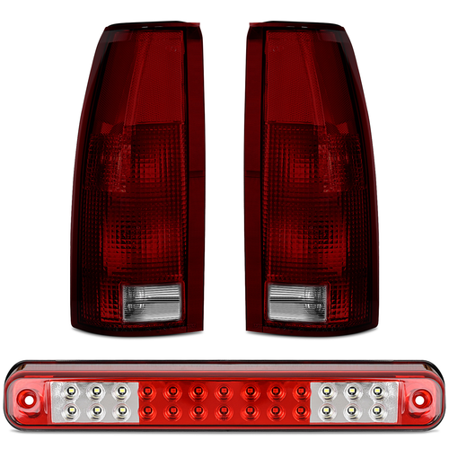 Nilight Tail light + 3rd Third Brake Light Assembly Compatible with 1988 1989 1990 1991 1992 1993 1994 1995 1996 1997 1998 1999 Chevy GMC C/K Silverado 1992 1993 Blazer Dark Red Rear Cargo Lamp