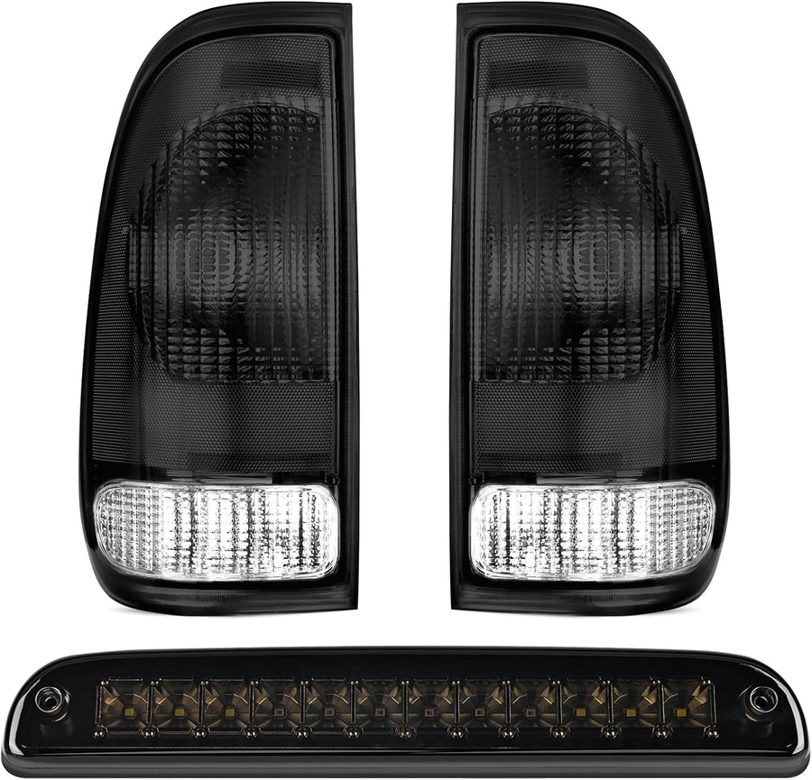 Nilight Tail light + 3rd Third Brake Light Assembly Compatible with 1999 2000 2001 2002 2003 2004 2005 2006 2007 F250 F350 F450 F550 Super Duty Smoke Taillight with High Mount Brake Rear Cargo Lamp